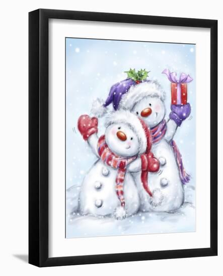 Snowman Couple-MAKIKO-Framed Giclee Print