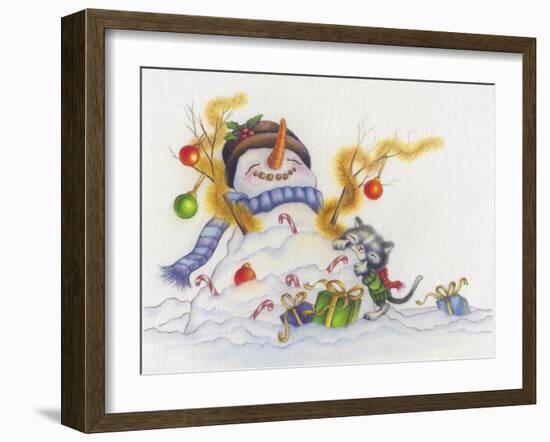 Snowman-Cuddles-Cindy Wider-Framed Giclee Print