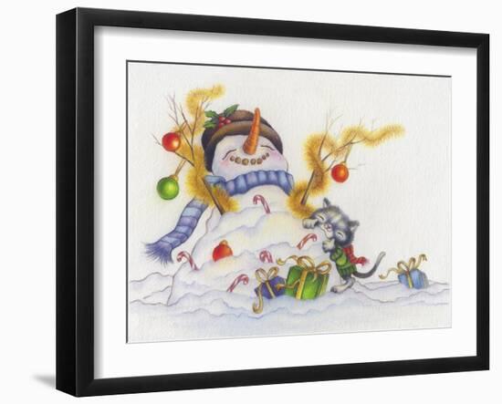 Snowman-Cuddles-Cindy Wider-Framed Giclee Print