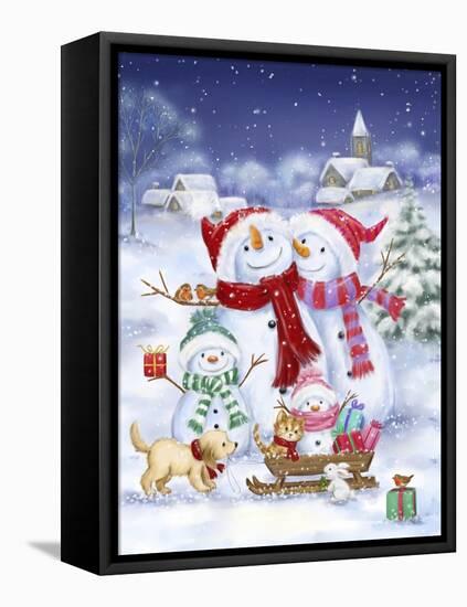 Snowman Family-MAKIKO-Framed Premier Image Canvas