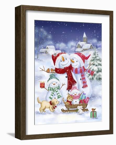 Snowman Family-MAKIKO-Framed Giclee Print