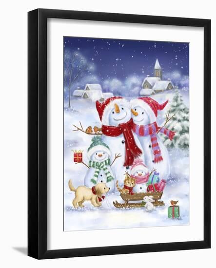 Snowman Family-MAKIKO-Framed Giclee Print