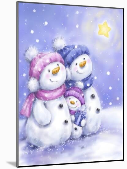 Snowman Family-MAKIKO-Mounted Giclee Print