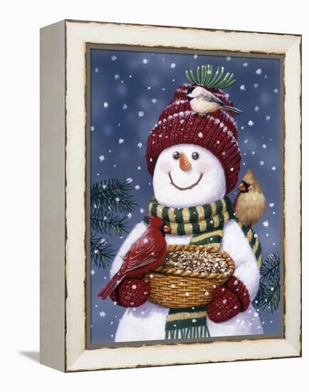 Snowman Feeding Birds-William Vanderdasson-Framed Premier Image Canvas