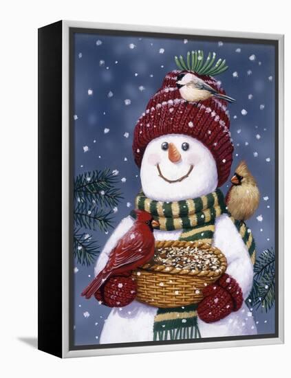 Snowman Feeding Birds-William Vanderdasson-Framed Premier Image Canvas