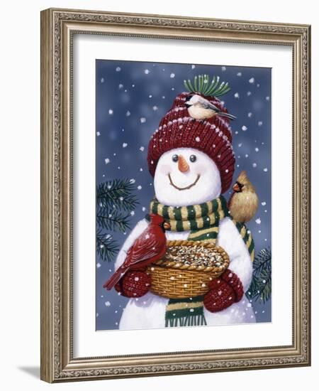 Snowman Feeding Birds-William Vanderdasson-Framed Giclee Print