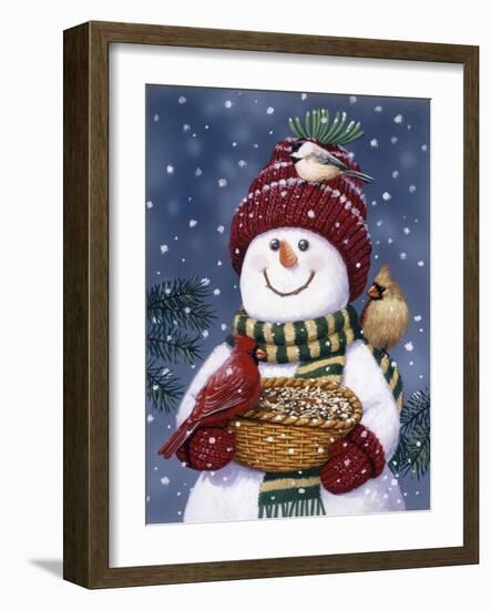 Snowman Feeding Birds-William Vanderdasson-Framed Giclee Print