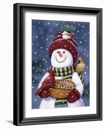 Snowman Feeding Birds-William Vanderdasson-Framed Giclee Print