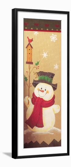 Snowman Holding a Holly Branch with a Bird House on Top of it Red Bird-Beverly Johnston-Framed Giclee Print
