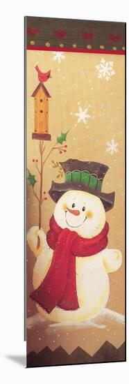 Snowman Holding a Holly Branch with a Bird House on Top of it Red Bird-Beverly Johnston-Mounted Giclee Print