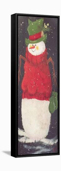 Snowman in Green Hat and Mittens with a Red Sweater On-Beverly Johnston-Framed Premier Image Canvas