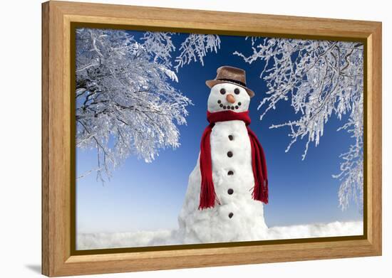 Snowman in Winter Snow-null-Framed Premier Image Canvas