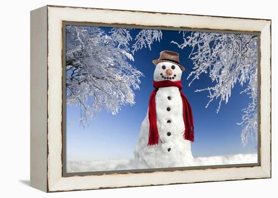 Snowman in Winter Snow-null-Framed Premier Image Canvas