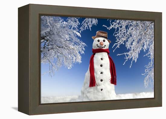 Snowman in Winter Snow-null-Framed Premier Image Canvas