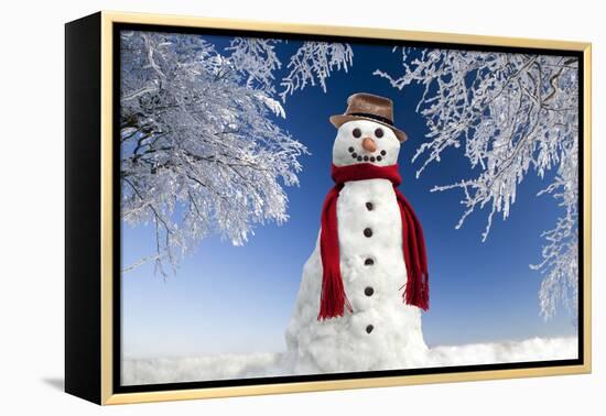 Snowman in Winter Snow-null-Framed Premier Image Canvas