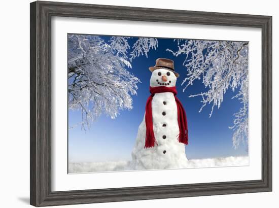 Snowman in Winter Snow-null-Framed Photographic Print