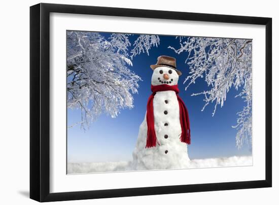 Snowman in Winter Snow-null-Framed Photographic Print