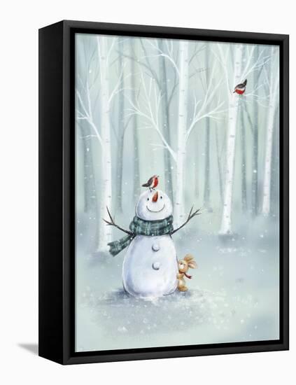 Snowman in Wood-MAKIKO-Framed Premier Image Canvas