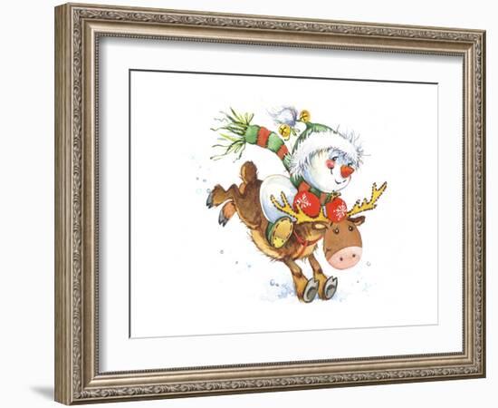 Snowman on a Reindeer-ZPR Int’L-Framed Giclee Print