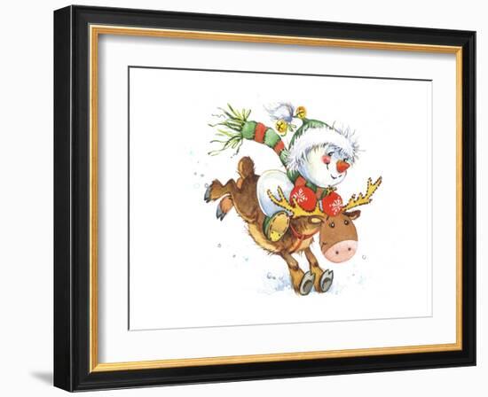 Snowman on a Reindeer-ZPR Int’L-Framed Giclee Print