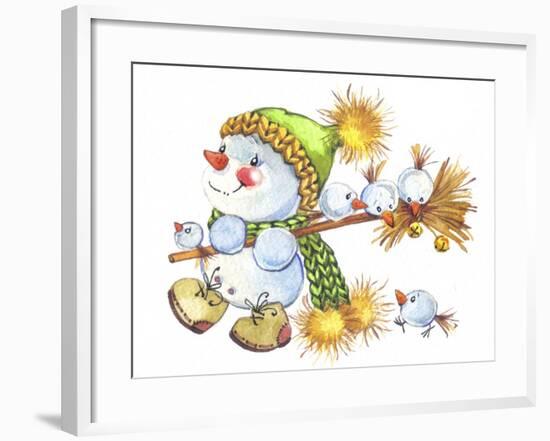 Snowman with a Broom and Baby Snowmen-ZPR Int’L-Framed Giclee Print