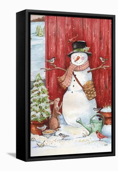 Snowman with Birds and Flurries-Melinda Hipsher-Framed Premier Image Canvas