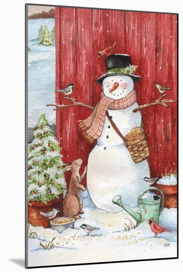 Snowman with Birds and Flurries-Melinda Hipsher-Mounted Giclee Print