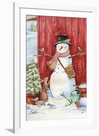 Snowman with Birds and Flurries-Melinda Hipsher-Framed Giclee Print