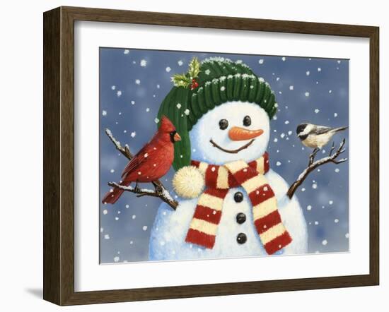 Snowman with Cardinal and Chickadee-William Vanderdasson-Framed Giclee Print