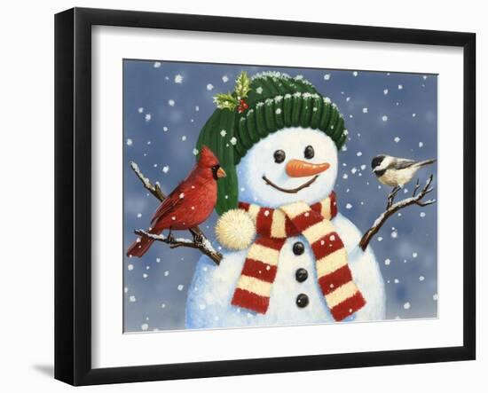 Snowman with Cardinal and Chickadee-William Vanderdasson-Framed Giclee Print