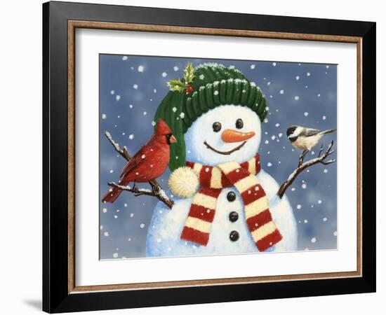 Snowman with Cardinal and Chickadee-William Vanderdasson-Framed Giclee Print