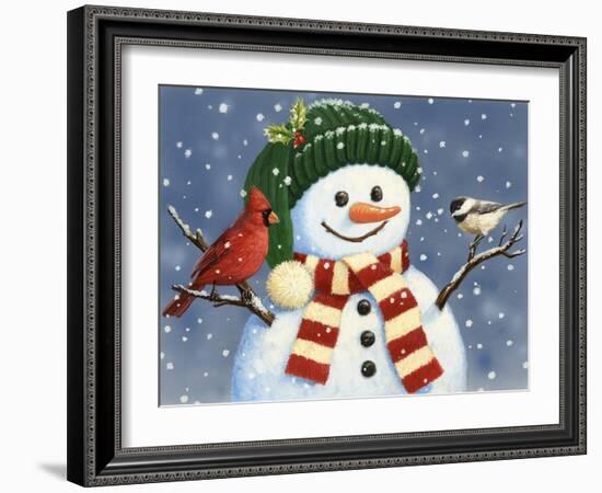 Snowman with Cardinal and Chickadee-William Vanderdasson-Framed Giclee Print