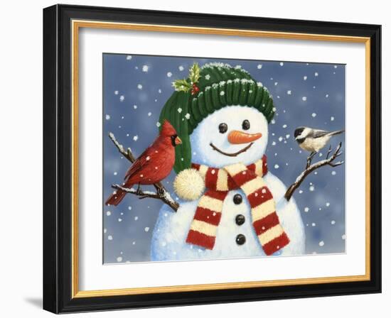 Snowman with Cardinal and Chickadee-William Vanderdasson-Framed Giclee Print