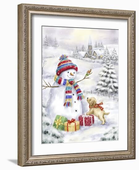 Snowman with Dog-MAKIKO-Framed Giclee Print