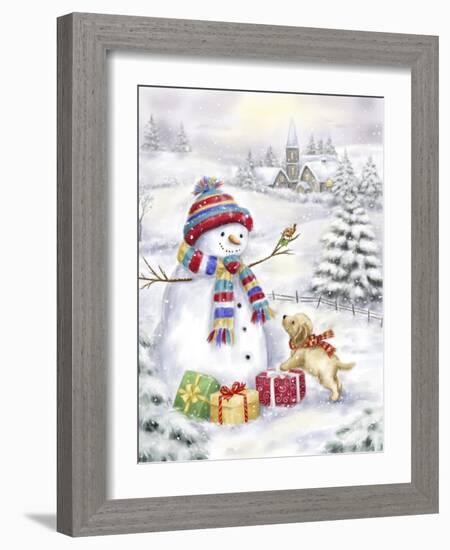 Snowman with Dog-MAKIKO-Framed Giclee Print