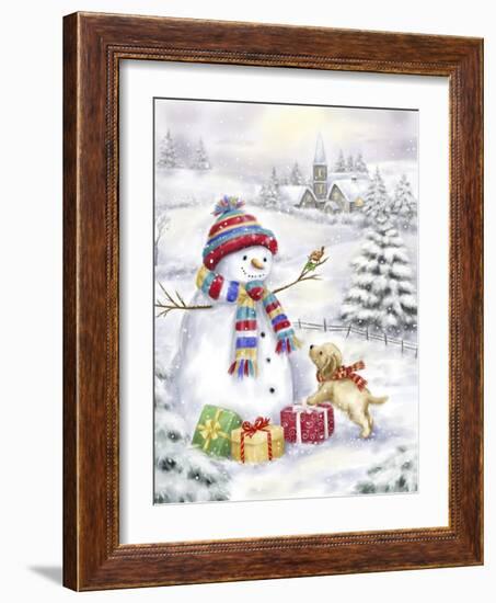 Snowman with Dog-MAKIKO-Framed Giclee Print