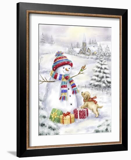 Snowman with Dog-MAKIKO-Framed Giclee Print