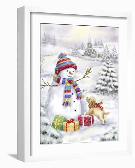 Snowman with Dog-MAKIKO-Framed Giclee Print