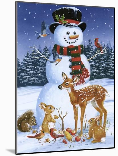 Snowman with Friends-William Vanderdasson-Mounted Premium Giclee Print