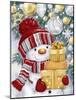 Snowman with Gold and Silver Presents-MAKIKO-Mounted Giclee Print