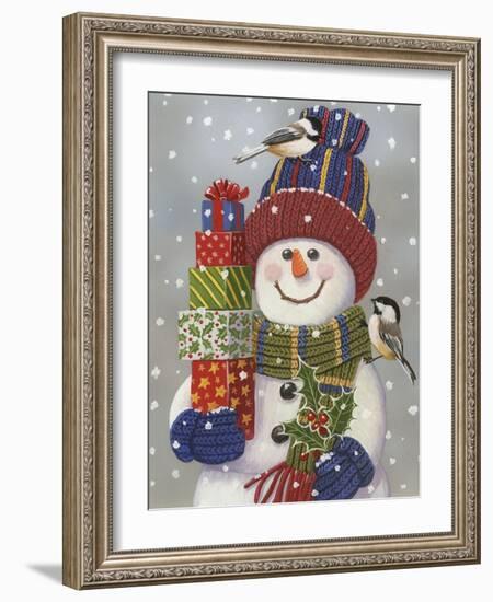 Snowman with Presents-William Vanderdasson-Framed Giclee Print