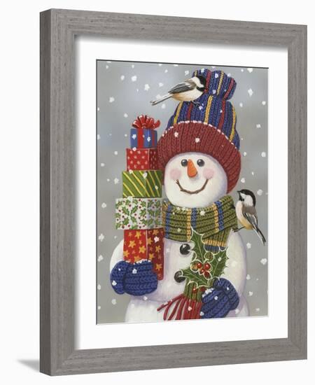 Snowman with Presents-William Vanderdasson-Framed Giclee Print