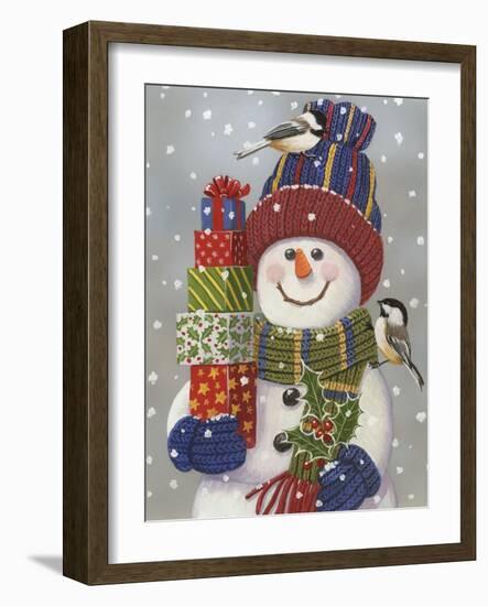 Snowman with Presents-William Vanderdasson-Framed Giclee Print