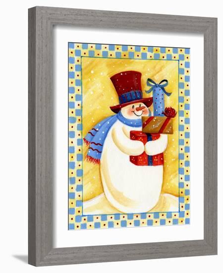 Snowman with Presents-Beverly Johnston-Framed Giclee Print
