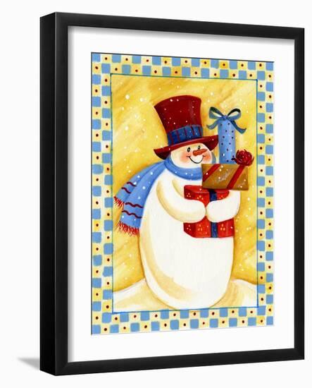 Snowman with Presents-Beverly Johnston-Framed Giclee Print