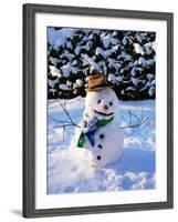 Snowman with Scarf and Hat in Winter Scene-null-Framed Photographic Print