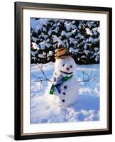 Snowman with Scarf and Hat in Winter Scene-null-Framed Photographic Print