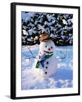 Snowman with Scarf and Hat in Winter Scene-null-Framed Photographic Print