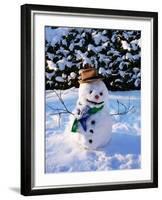 Snowman with Scarf and Hat in Winter Scene-null-Framed Photographic Print