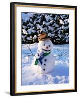 Snowman with Scarf and Hat in Winter Scene-null-Framed Photographic Print